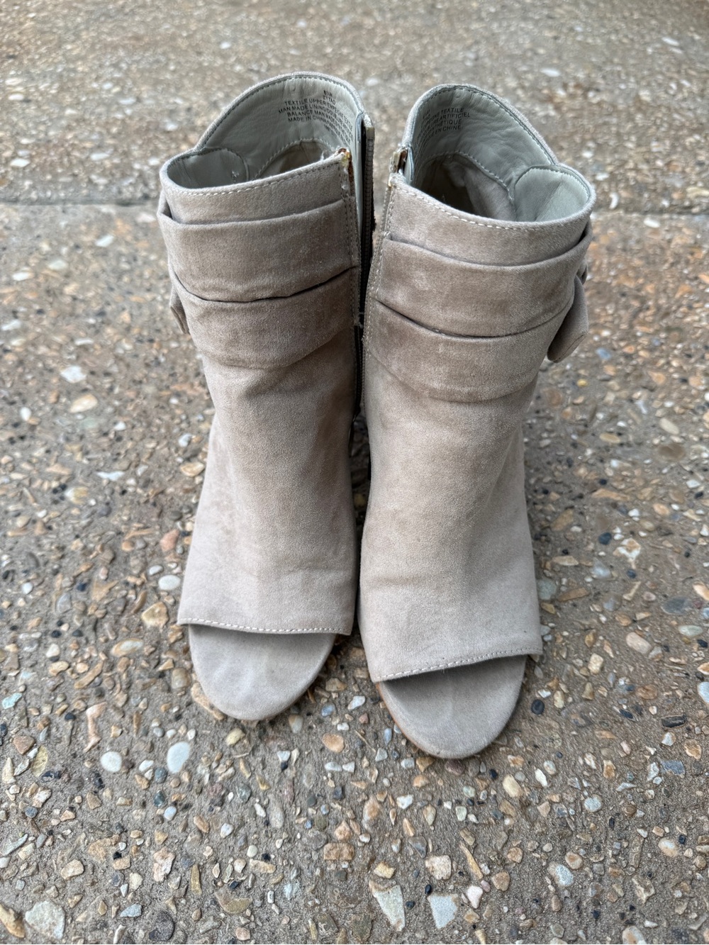 Nine West Taupe Suede Peep-Toe Ankle Booties with Knot - Picture 3 of 6